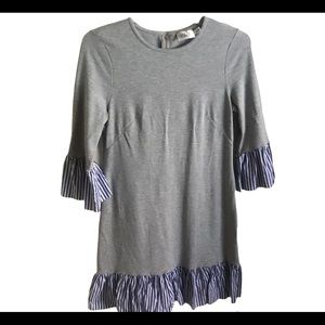 Eliza J Sweatshirt Gray Dress with Blue & White Pinstripe Cuffs Size 10